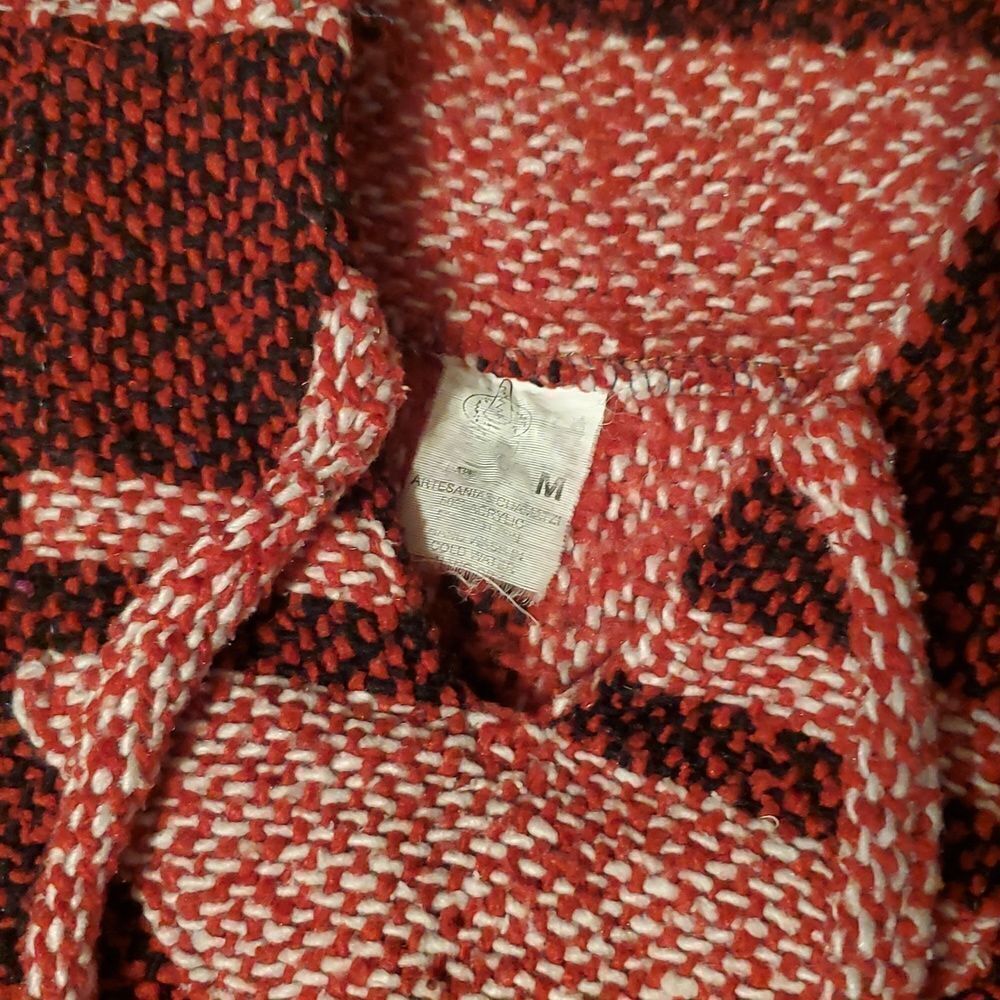 Red And Magenta Striped 90S Baja Bojo Hoodie Poncho Rug Size Large - Picture 2 of 5
